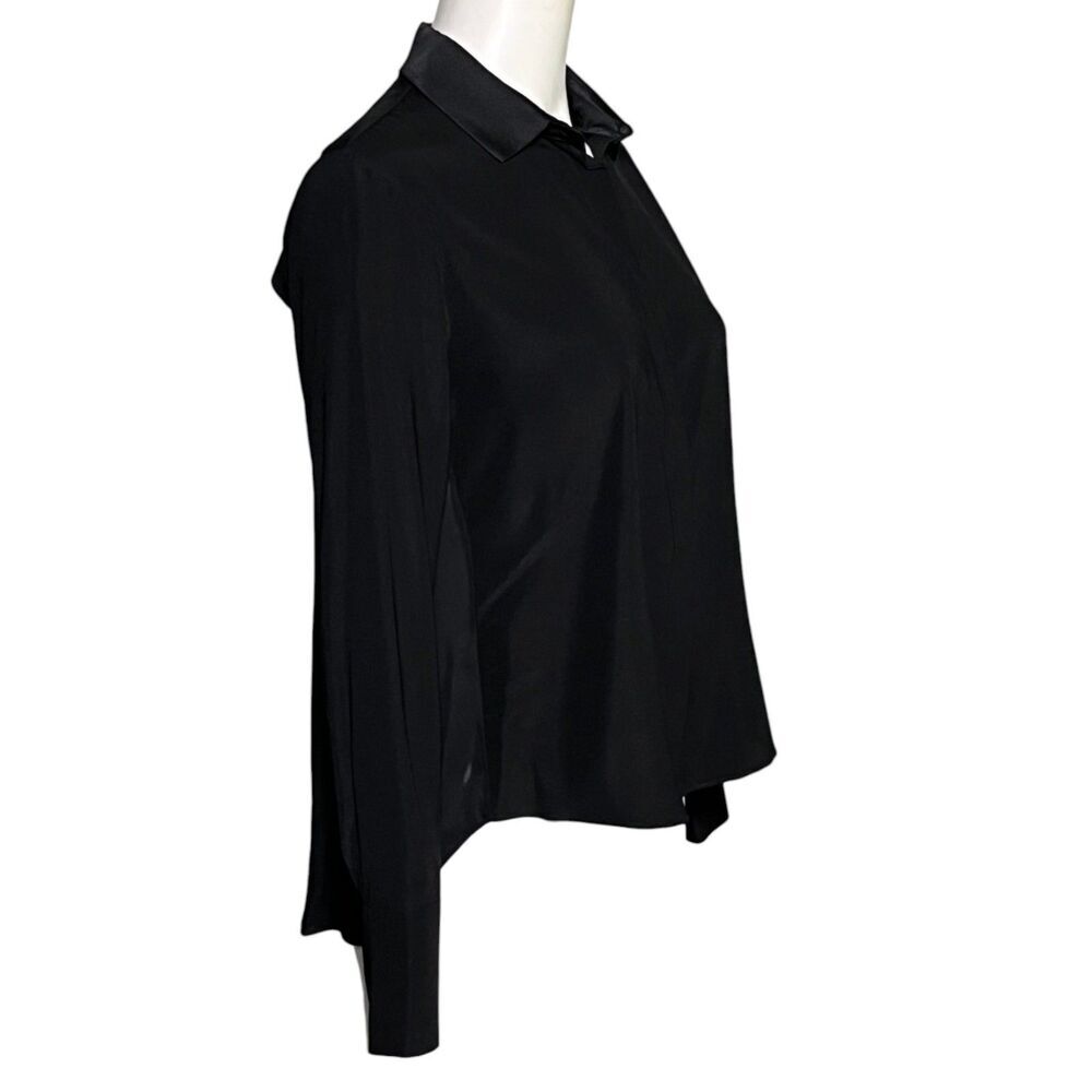 Ramy Brook Tiah Silk Sheer Button Down Blouse Black Long Sleeve Top Medium - Picture 3 of 9